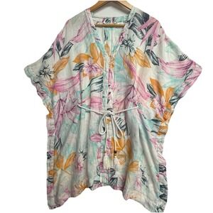C&C California 100% Linen Floral  Tunic Top Women's S Oversized Boho Beach Cover